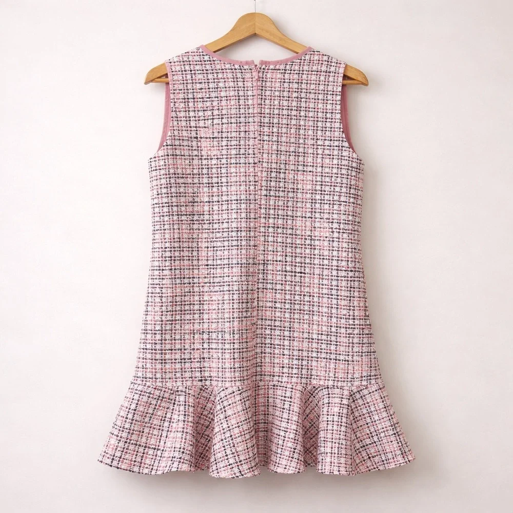 Gal Meets Glam Annika Tweed Dress Pink Boucle Peplum Hem Size 4 NWT - Picture 4 of 14